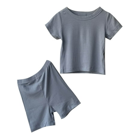 

nsendm Boys Pants Newborn Infant Baby Girls Boys Summer Autumn Solid Ribbed Cotton Short Sleeve All for New Born Baby Sky Blue 18-24 Months