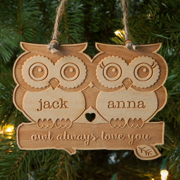 Personalized Owl Always Love You Wood Christmas Ornament