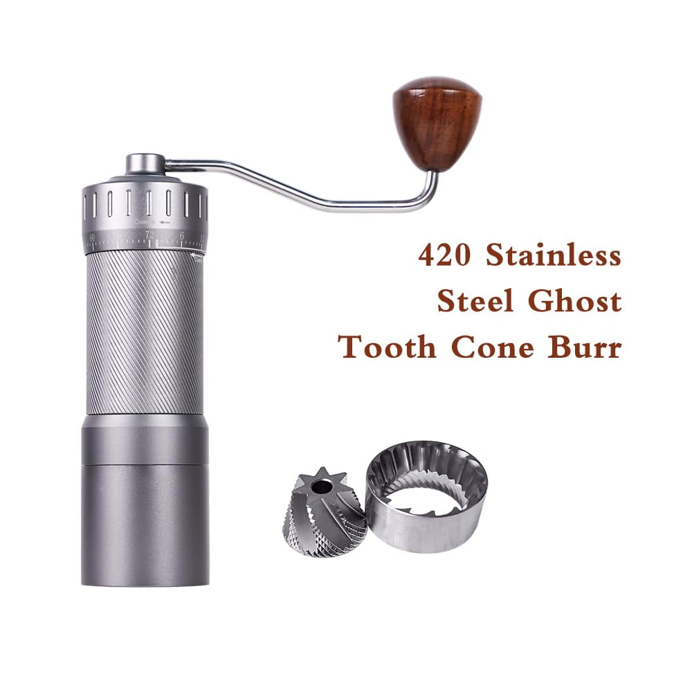 Manual Coffee Grinder, 7 Core Ghost Tooth Cone Burr, 38 or 48MM Burr Size, 420 Stainless Steel, 0-72 Grid Adjustable, for Espresso Pour over,  Coffee Hand Mill