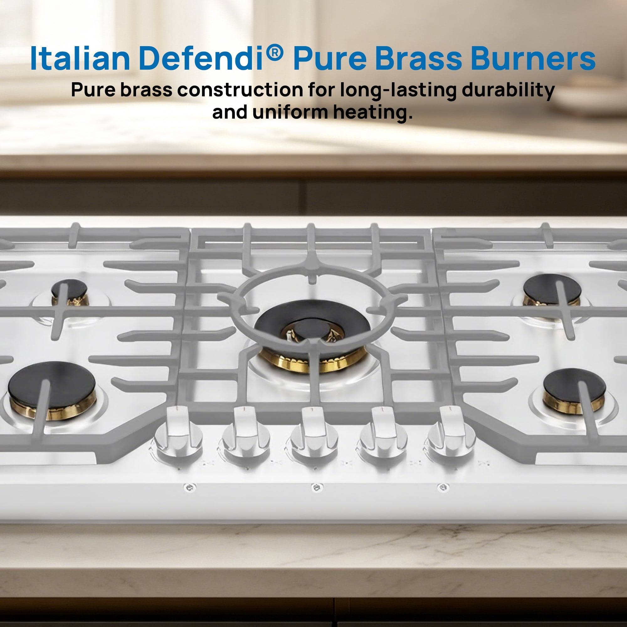 ROBAM 36" Gas Cooktop G515, 5 Made in Italy Brass Burners, 304 Stainless Steel Built-in Gas Stove, 20,000 BTU Tri-Ring Center Wok Burner, NG/LPG Convertible with Flame Failure Protection