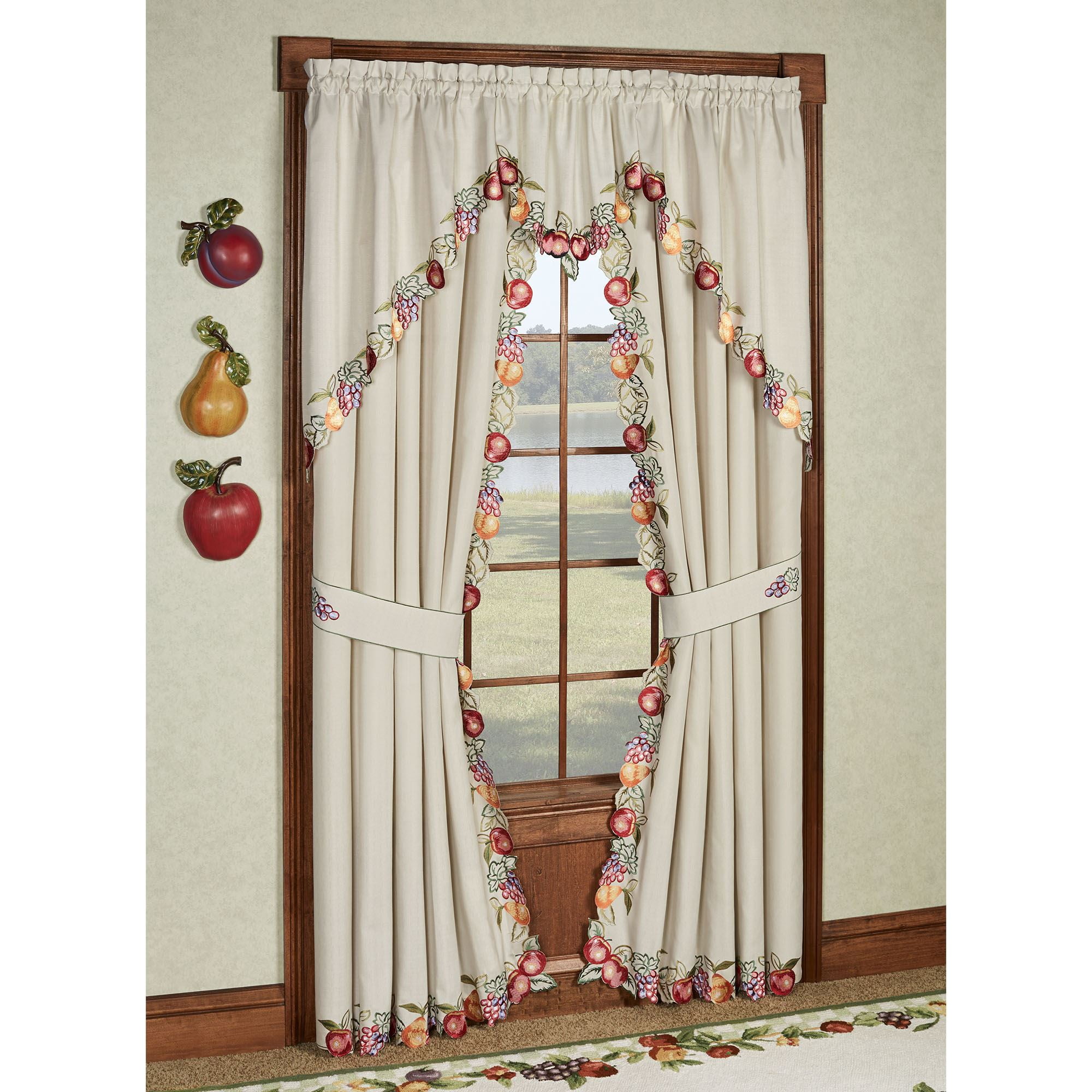 Fruitful Embroidered Kitchen Ascot Valances and Tier Curtains