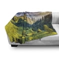 thumbnail image 3 of Fog Soft Flannel Fleece Throw Blanket, Sunrise Photo of Grassy Landed Hills with Sky of Sunbeams Picturesque Green Scenery, Cozy Plush for Indoor and Outdoor Use, 70" x 90", Multicolor, by Ambesonne, 3 of 6