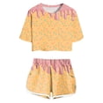 thumbnail image 3 of Baby Girl Outfits Ice Cream Print Short Sleeve Top and Shorts Summer Play Set Girls' Clothing Sets Light Pink 13-14T, 3 of 5