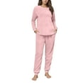 thumbnail image 2 of Mifsaly Fleece Pajama Sets for Women 2 Piece Warm Pjs Matching Outfits Raglan Long Sleeve Crewneck Cozy Sleepwear Soft Soild Color Nightwear Thermal High Waist Pants with Pockets Casual Homewear, 2 of 6