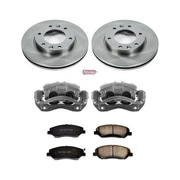 PowerStop Front Stock Replacement Brake Pad and Rotor Kit with Calipers Fits: HYUNDAI KIA Select Models KCOE4664