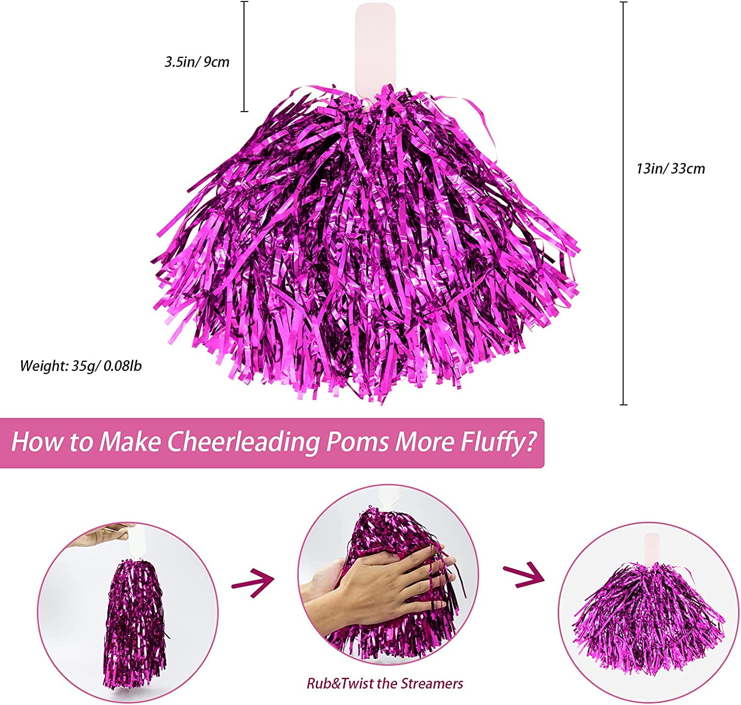 LINLIN 12Pcs Metallic Cheerleading Pom Poms with Cozy Handle, Adorable Cheerleader Pompoms Hand Flowers for Kids Adults Ball Dance Sports Team Spirit Cheering Fancy Dress Night Party