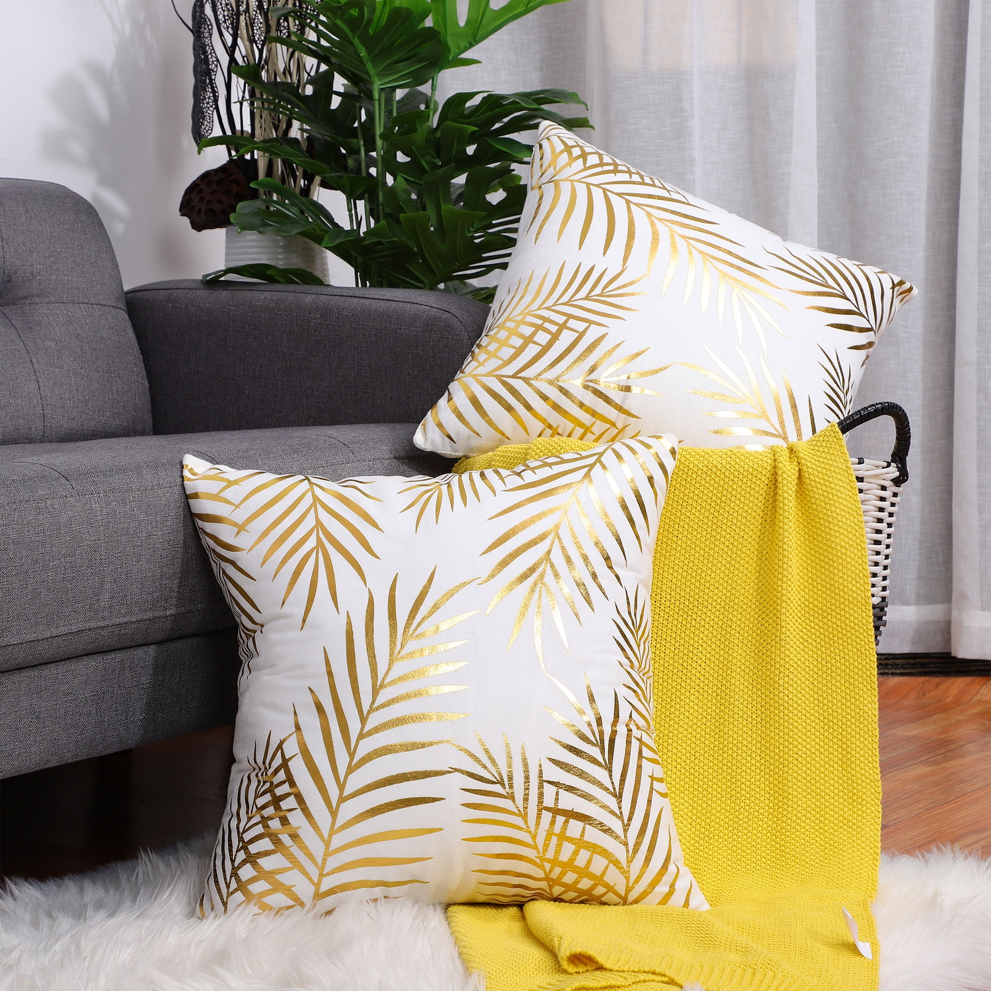 18" Golden Leaves Pillow Cover Pillowcase Throw Cushion Case Decor Home Sofa 