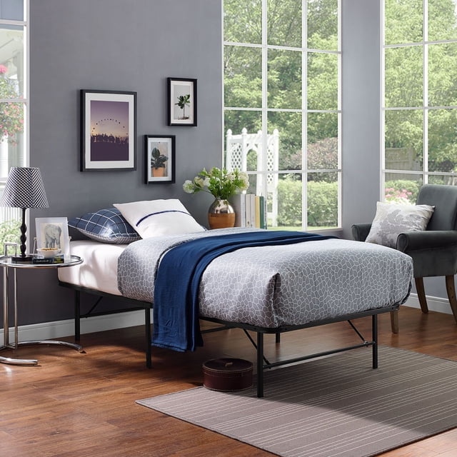 Modway Horizon Remplace le Sommier – Cadre de Lit en Métal Pliable, Lit Simple, Brun