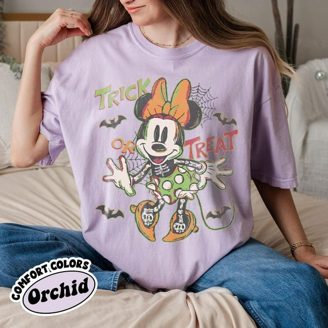T-shirt Rétro Minnie Halloween Trick Or Treat, T-shirt Minnie Squelette Halloween, Disney H - Ivoire - TG