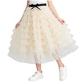 thumbnail image 2 of Antinious Girls Solid Elastic Waist Mesh Multi Ruffle Stylish Versatile Mid-Calf Skirts, 2 of 5