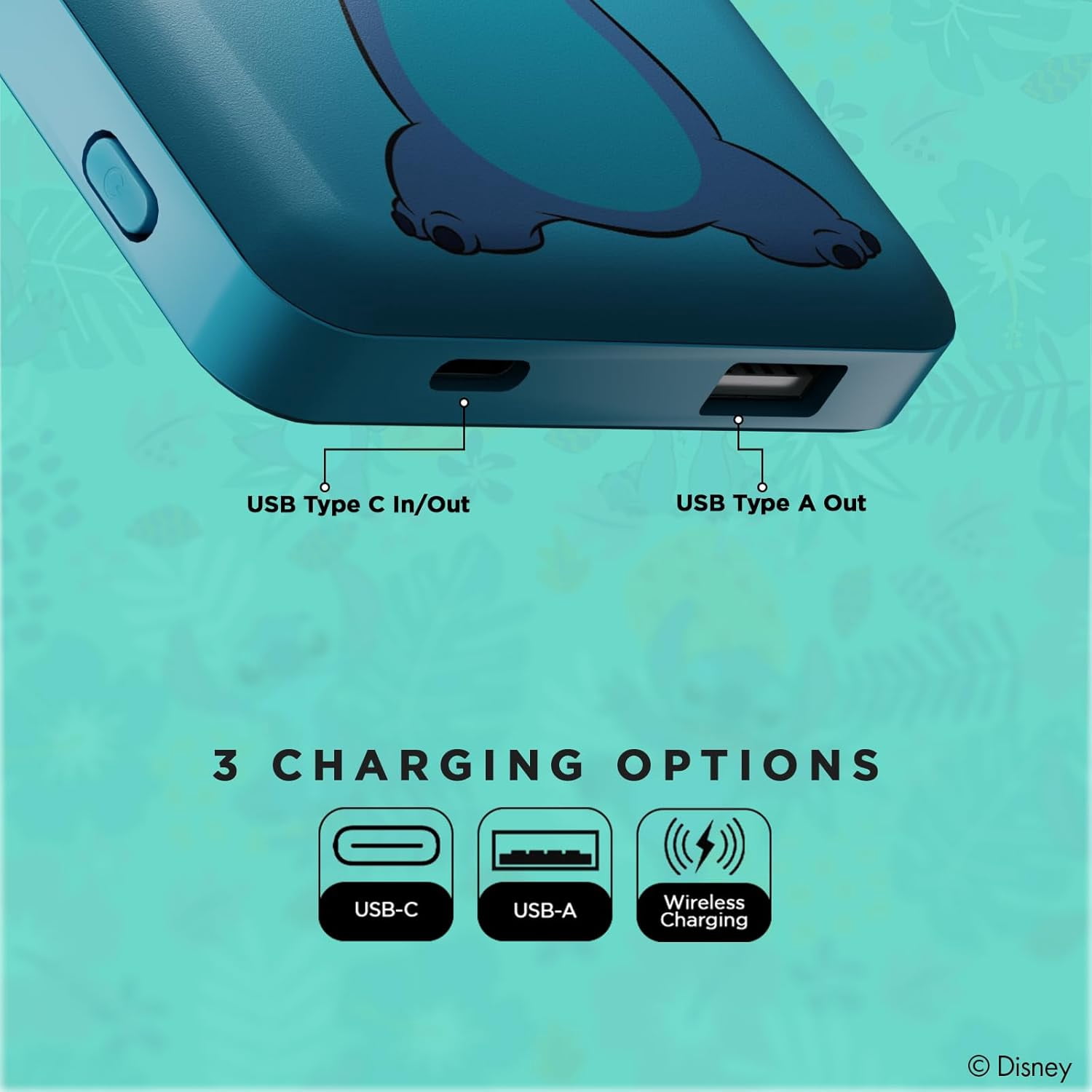 Disney Lilo and Stitch 5000mAh MagSafe Compatible Power Bank, Portable Charger with USB Option