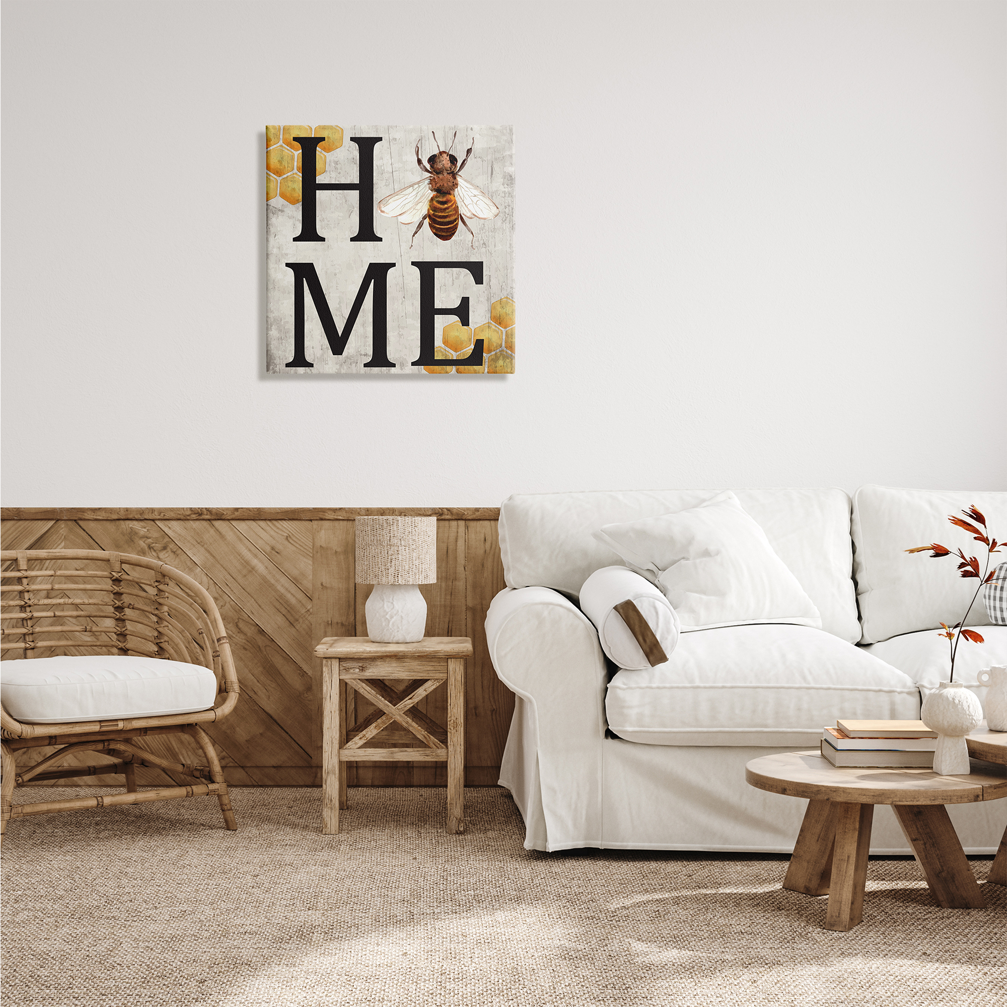 Stupell Indtries Home Sign Bee Typography Yellow Farm Honey Comb,24 x 24,Design by ND Art