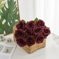 thumbnail image 3 of Plum Artificial Rose 10pcs Open Flower Bouquet Faux Rose Stems for Wedding Arrangement, Bridal Bouquet, Centerpiece, Fake Faux Silk Flowers, 3 of 4