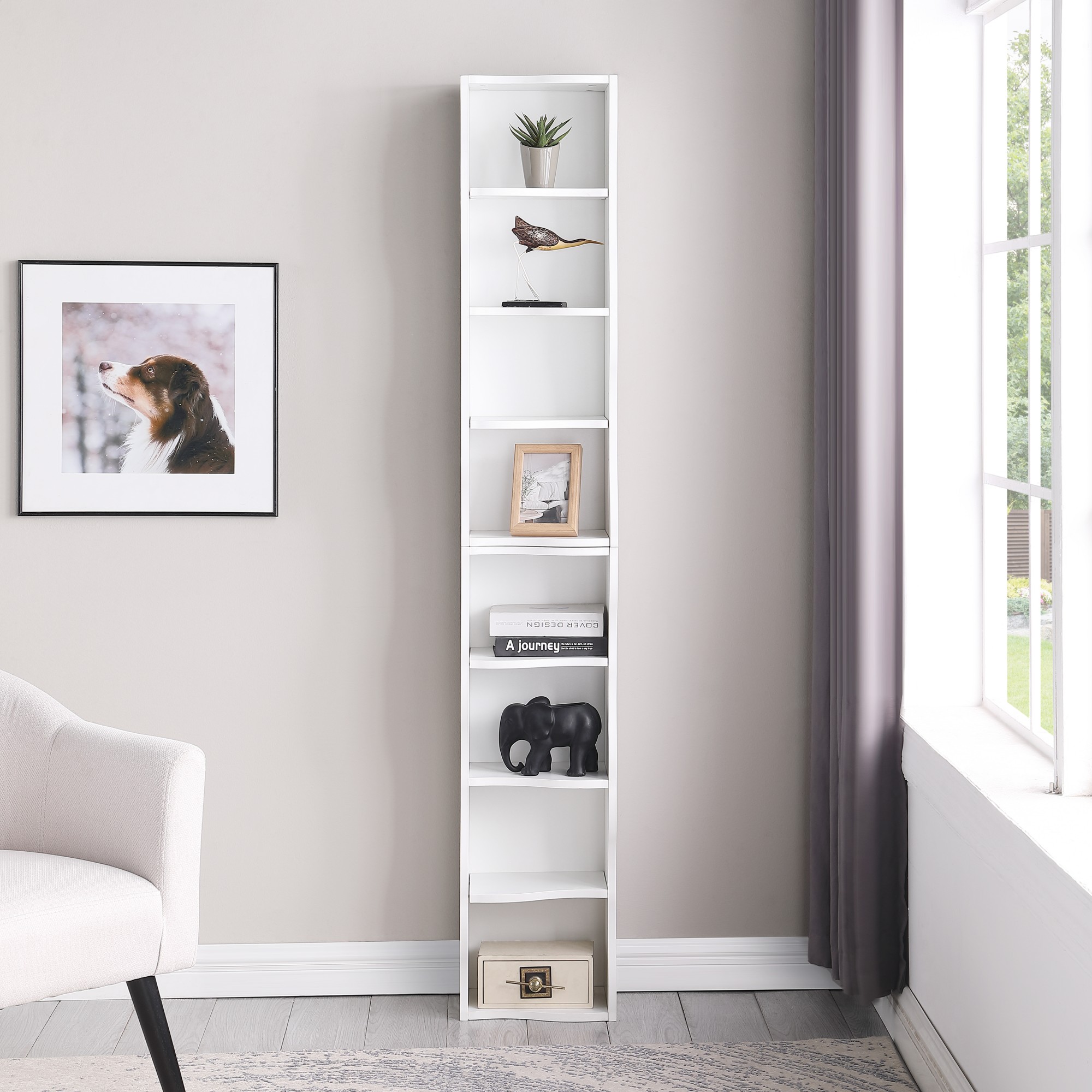 71" Tall Narrow Bookcase with Storage Cabine,8 Tier Cube Bookshelf Display Shelf Stand for Home Office, Living Room,White