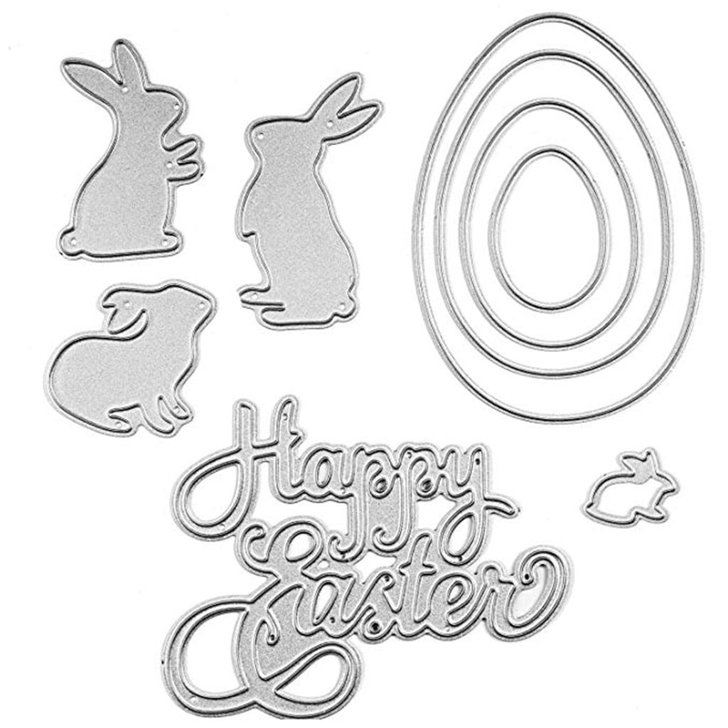 15 Pieces Easter Cutting Dies Easter Egg Rabbit Basket Cut Dies Stencils Embossing Die Cuts Easter Sentiments Metal Stencils Scrapbooking Tool Circle Dies for DIY Crafts Card Making 
