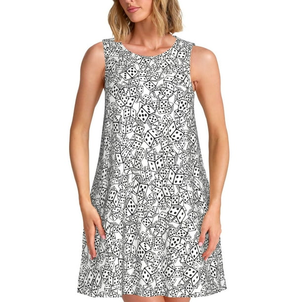 Fotbe Dice Cubes Vestido de Verano sin Mangas para Mujer – Vestido Midi Línea A, Estilo Camiseta Floral, Vestido Playero Casual y Fluido