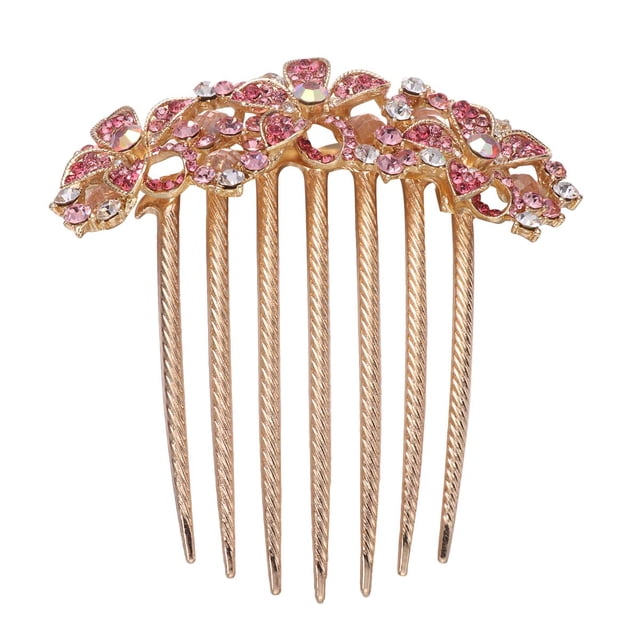 BRIGHTFUFU Peine para el cabello con diamantes de imitación Peine de inserción de cristal para el cabello Elegante horquilla para mujer Tocado rosa