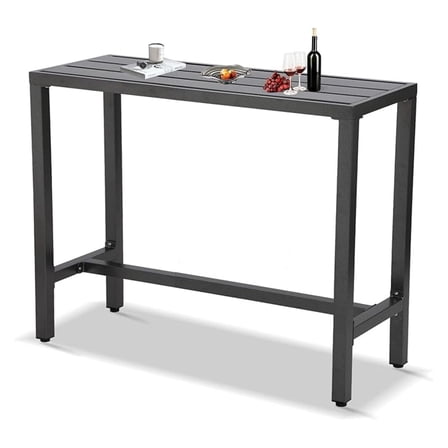 Outdoor Bar Table, Patio Console Pub Height Tables with Powder Coated Steel Frame, Weather Resistant Waterproof Top for Hot Tub, Balcony, Garden, Yard, Poolside (Grey, 55" Bar Table)