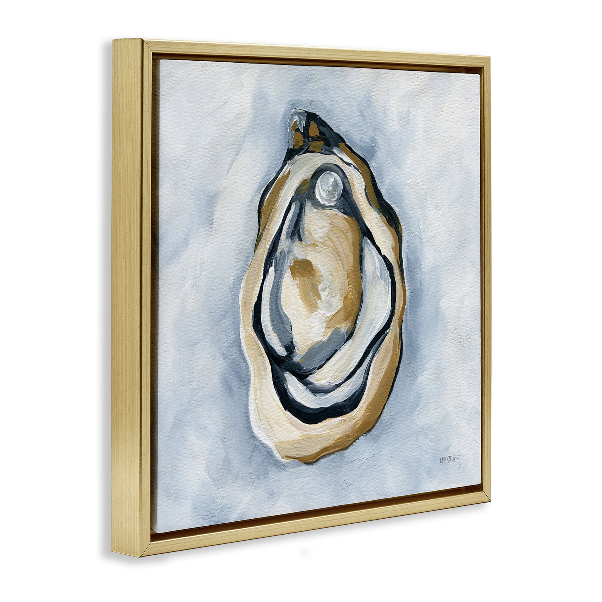 Stupell Industries Oyster with Pearl Coastal Painting Gold Floater Framed Canvas Art Print Wall Art, 18 x 18