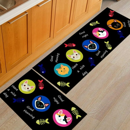 2pcs Set Washable Rectangle Printing Non Slip Mat For Kitchen