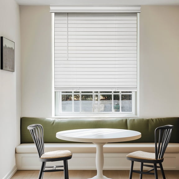Chicology Cordless Faux Wood Blinds 2 in Slats Blackout No Hole Design Valance, 49.25"W X 48"H
