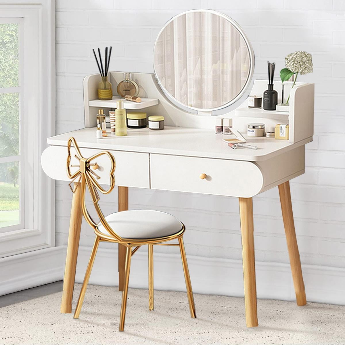 ANJORALA Vanity Table Set with Mirror, Adult Makeup Vanity Desk Dressing Table(Without Stool)