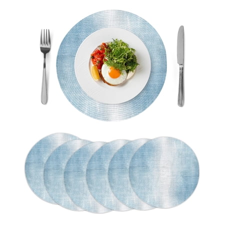 Blue Ombre Round 15 Inch Placemats Set of 6 Modern Abstract Art Aesthetics HeatResistant Non Slip Place Mats for Dining Table Wipeable Braided Kitchen Table Mats for Housewarming