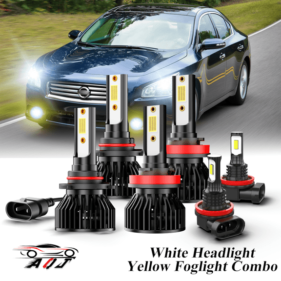 Fit for Nissan Maxima 2009-2014 LED Headlight Combo 6 Pack, 6,000K White 10,000LM Super Bright Headlight 3500K Amber Yellow Foglight Bulb Set, Premium LED Lamp Upgrade Set