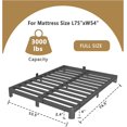 thumbnail image 2 of Base de Cama Full - Estructura metálica con Juntas de Acero, Soporte para colchón sin Box Spring, Patas Redondeadas y Barras Antideslizantes. Fácil Armado en Color Negro., 2 of 4