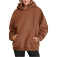 thumbnail image 2 of Fall Saving! HVOBTTY Women's Long Sleeved Pullover Sweatshirts, Fall Tops for Women, Women's Casual Solid Color Loose Hoodie Pullover Sweatshirt Coffee, XXL, 2 of 5
