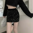 thumbnail image 3 of Gibobby faldas aesthetic Falda de lentejuelas de moda para mujer Falda corta envuelta en cintura alta y cadera(Negro， XXL), 3 of 5