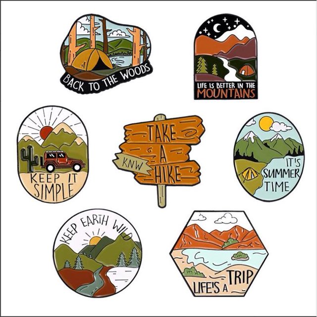 30 Estilos Conjunto Creativo Al Aire Libre Paisaje Exquisito Esmalte Solapa Pin Montañas Ríos Sol Luna Broche De Metal Recuerdo De Viaje Insignia Moda Ropa Mochila Sombrero Accesorios