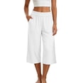 thumbnail image 2 of Bloomae Women's Capri Pants Lightweight Loose Fit Casual Palazzo Capris Elastic High Waisted Wide Straight Leg Comfy Lounge Cropped Trousers with Pockets, 2 of 10
