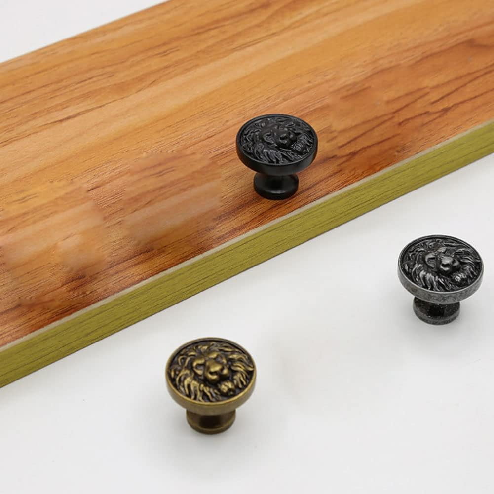 4pcs Knobs Flat Lion Head Knobs for Cabinets and Drawers 1.14in Cabinet Hardware Single Hole Solid Knob for Kitchen, Living Room, Bedroom (Bronze)