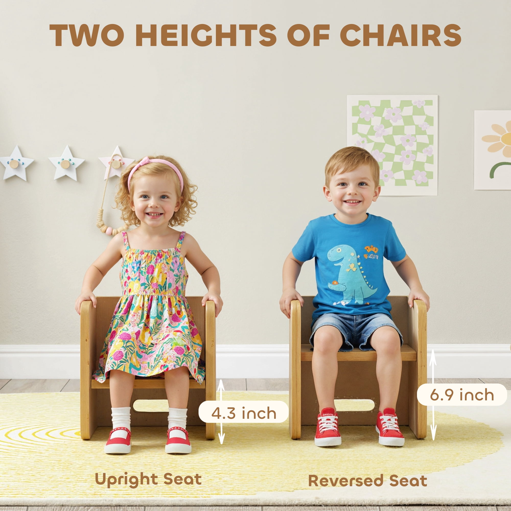 Qaba Toddler Table and Chair Set, Wooden Activity Table with Two Kids Montessori Chairs for Ages 3-8, Play, Eating and Learning, Natural Wood