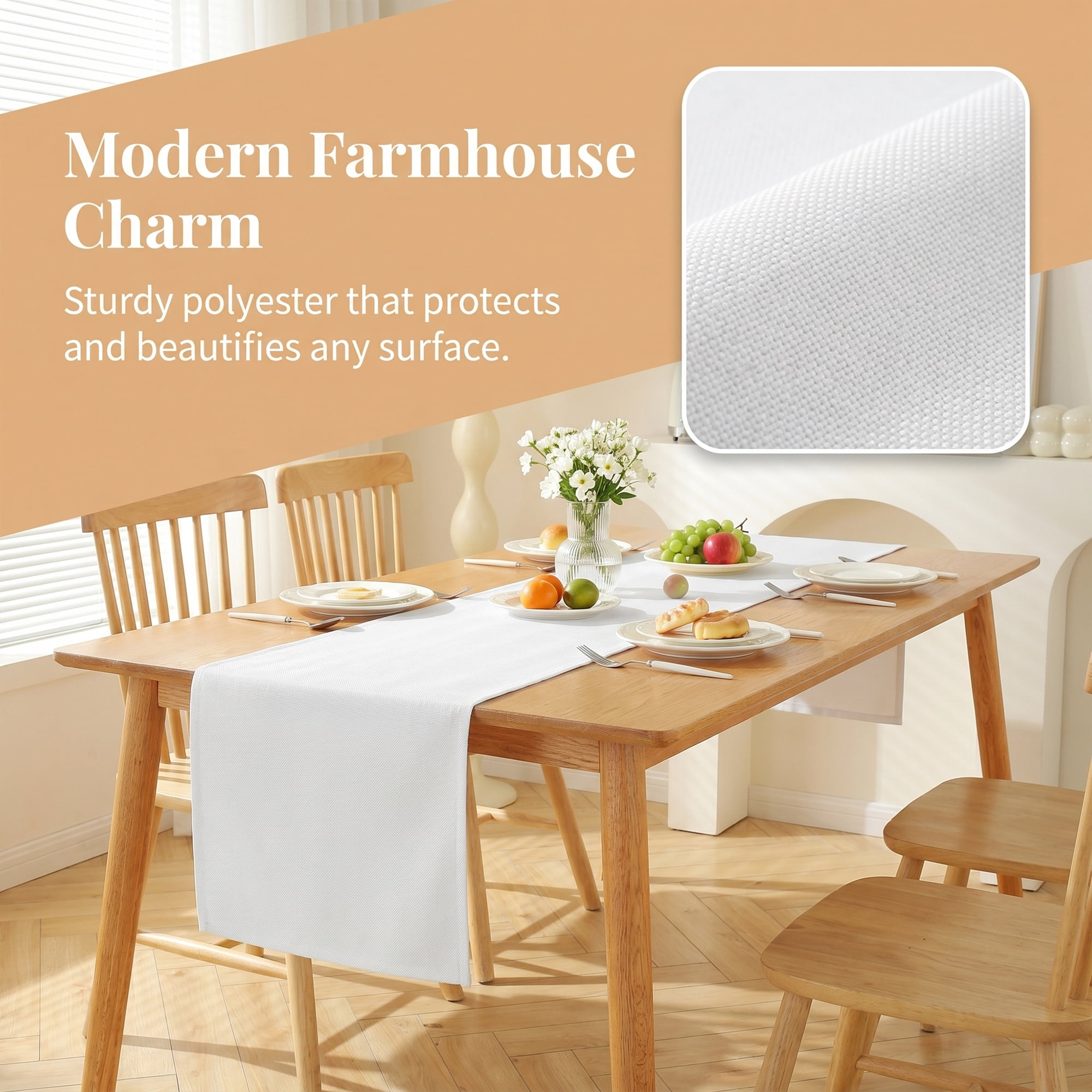 Unique Bargains Washable Polyester Kitchen Runner for Dining Table White 13" x 72"