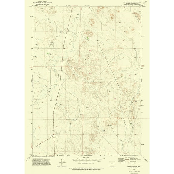 Topographical Map - Reno Junction Wyoming Quad - USGS 1971 - 23 x 32.11 - Vintage Wall Art