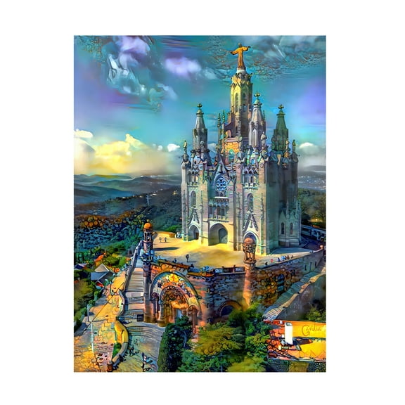 Canvas Wall Art - Pedro Gavidia 'Barcelona Spain Tibidabo Church' Wall Art for Living Room, Bedroom, or Office Décor by Trademark Fine Art - 14 x 19 Inches