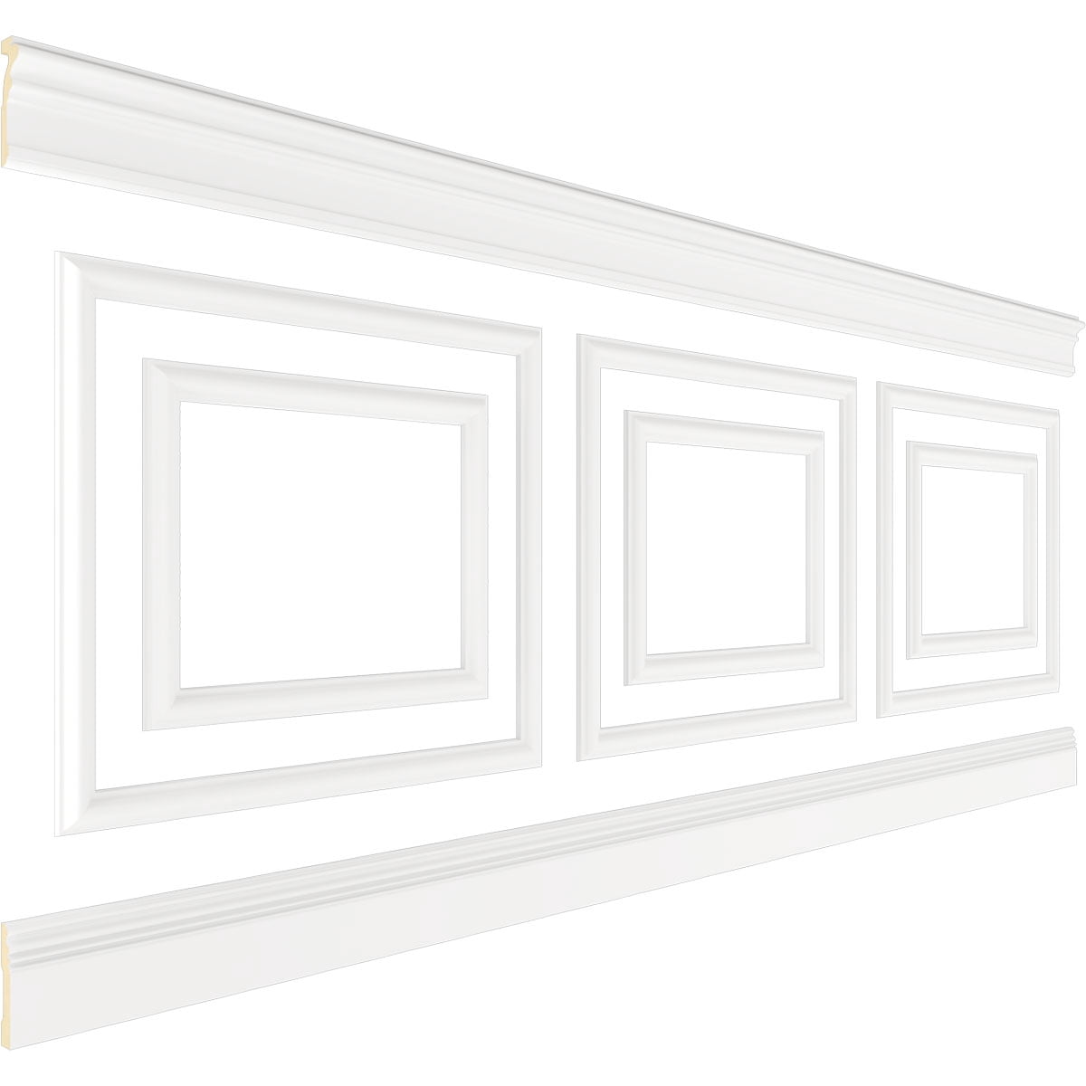 Ekena millwork 94 1/2"L (Adjustable 40"H to 44"H) Ashford Square Double Panel Traditional Wainscot Paneling Kit