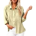 thumbnail image 2 of Long Sleeve Shirts for Women 2026 Spring Cotton Linen Roll Up Sleeve Button Down Collared Dressy Casual Office Work Blouse, 2 of 5