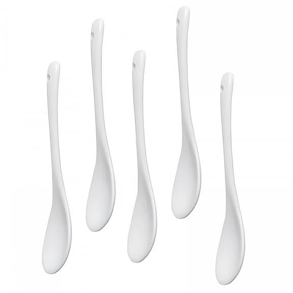ACDANC Set of 5 White Porcelain Coffee Spoons for Espresso, Tea, Sauces, and Desserts, 5.12 in Coffee Spoons