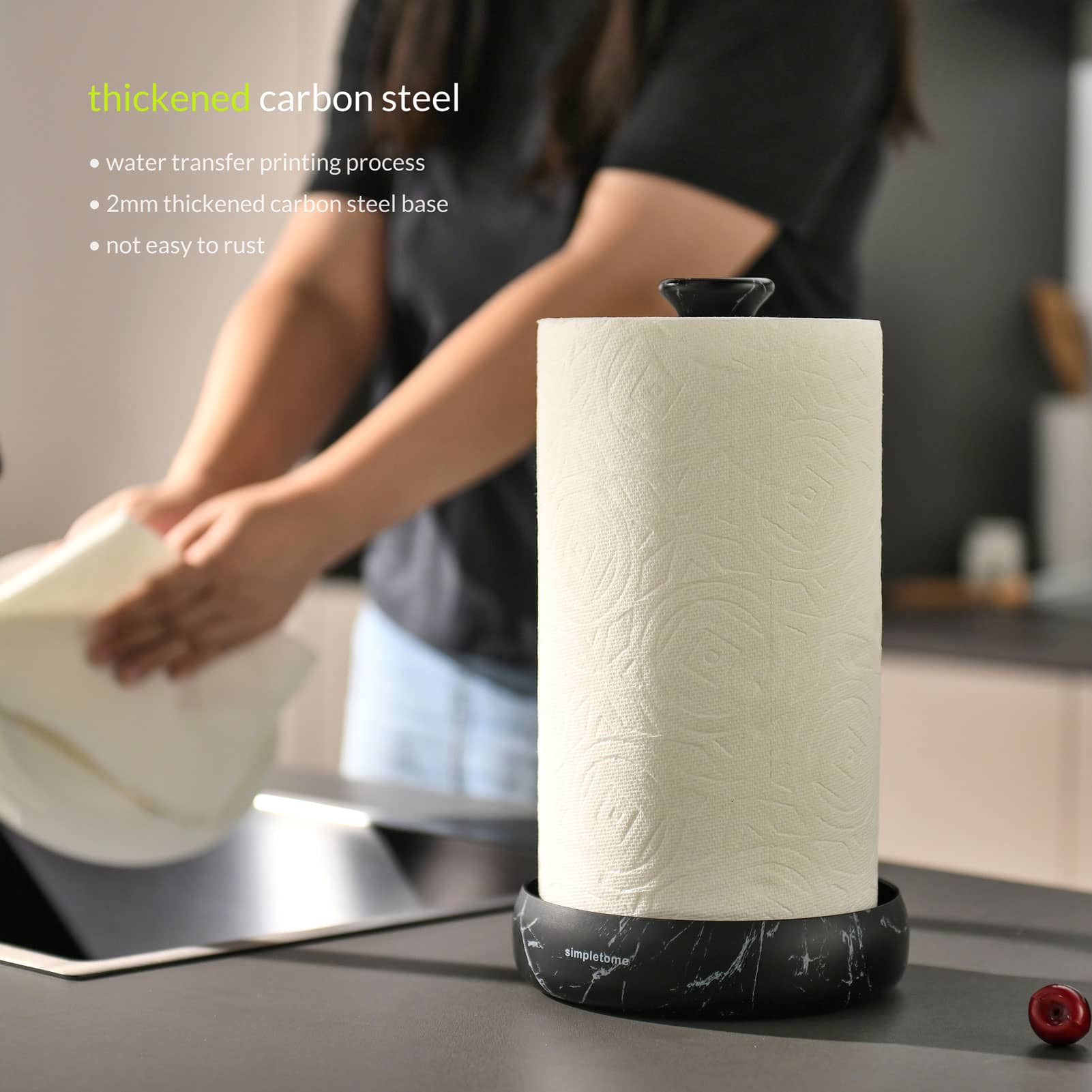 simpletome Paper Towel Holder Countertop ONE HAND Tear Keep It Rolled Up Weighted Base