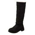 thumbnail image 5 of Rokment Womens Slouchy Wide Calf Knee High Boots Fall Winter Stylish Casual Suede Round Toe Low Heel Pull on Long Tall Dress Boots Solid Color Black Size 5.5, 5 of 6