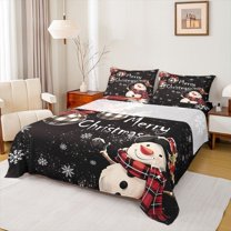 Castle Fairy Kids Children Cartoon Snowman 4 Pieces Queen Sheet Sets,Merry Christmas Ultra Soft Flat Sheet,Xmas Winter Snowflake Queen Fitted Sheet,Breathable Home Decor