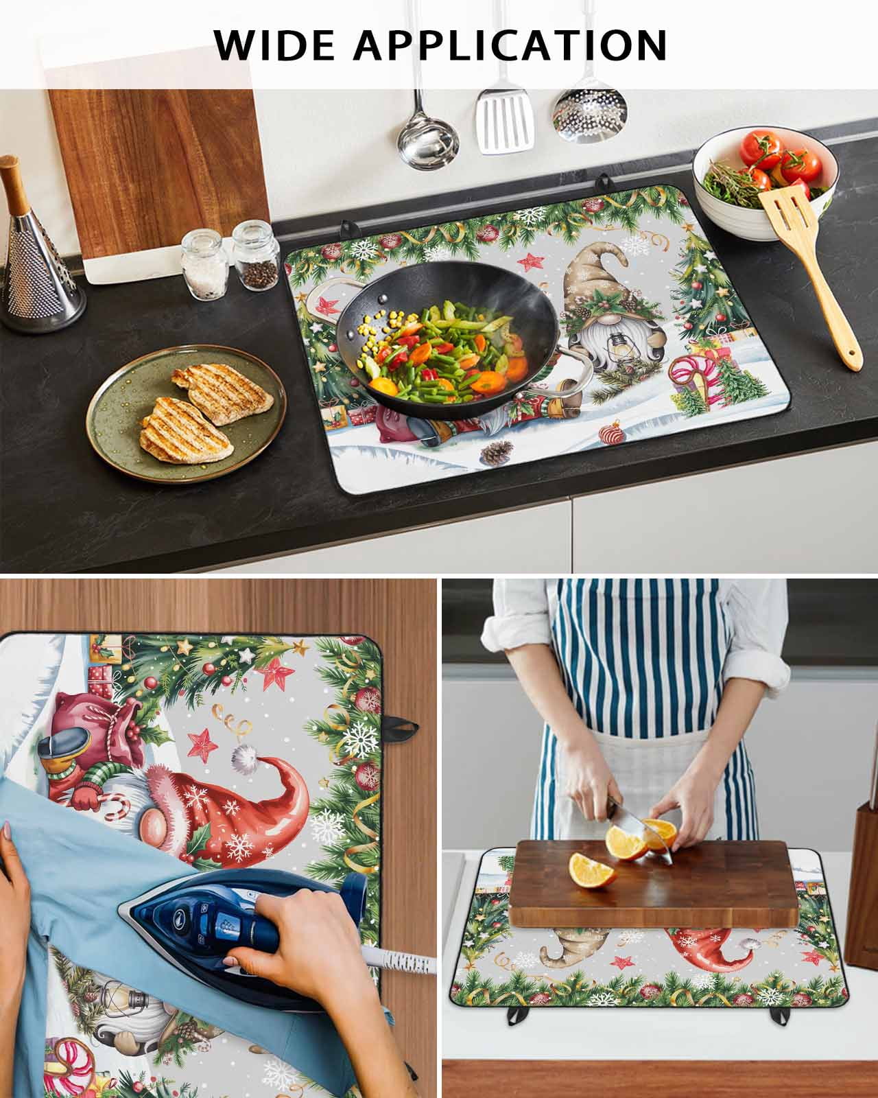 Large Induction Cooktop Protector Mat Grey Christmas Stove Top Covers for Electric Stove, Gnomes Xmas Tree Snowflake Gifts Decorative Stove Burner Cover Mats, Glass Top Stove Cover