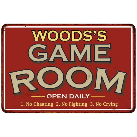 WOODS'S Game Room Sign Vintage Look Metal Wall 8x12 108120001496
