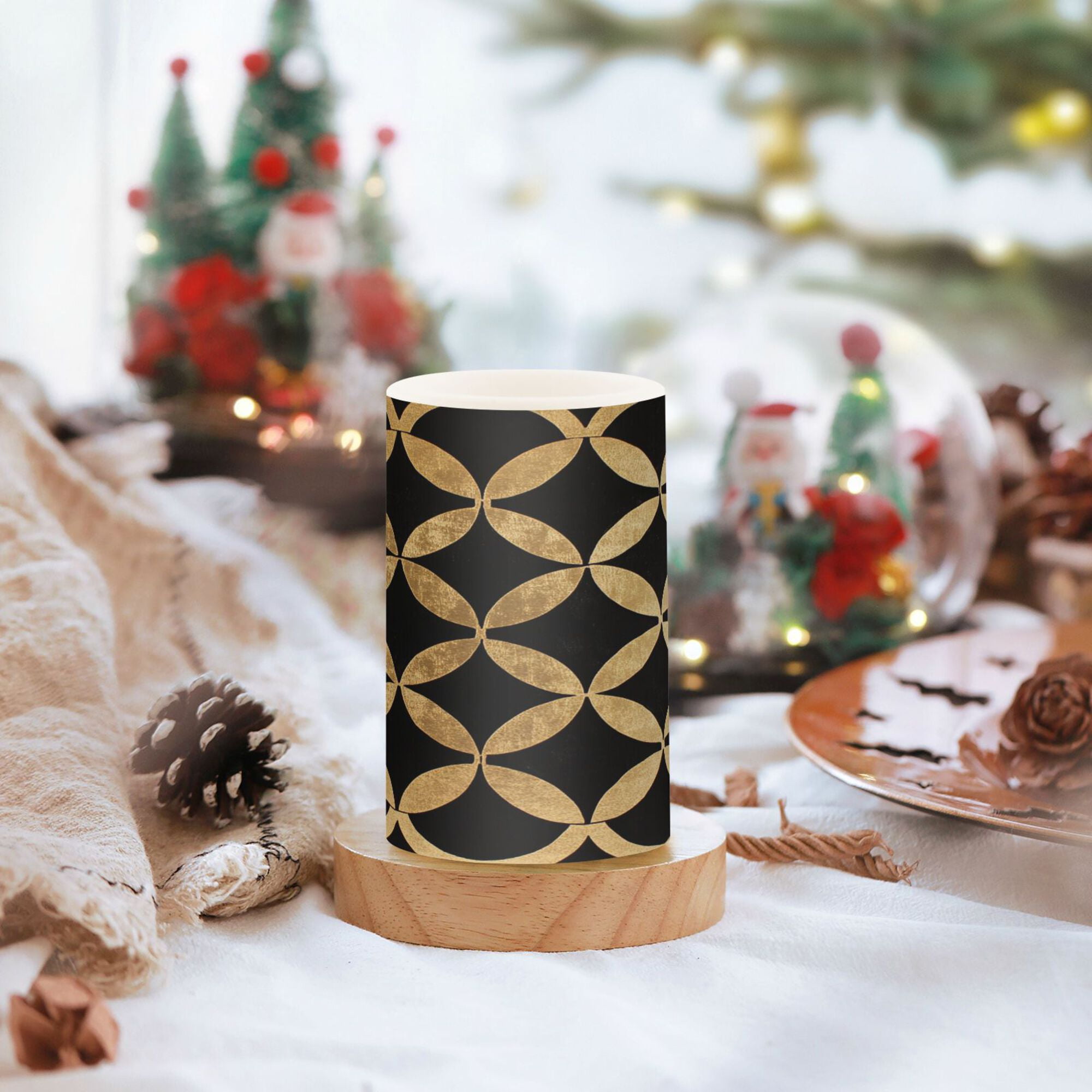 Yayeee Flameless Candles with Remote Flickering Battery Operated Multi Color Changing, Black Geometric