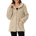 thumbnail image 2 of Otntypg Fuzzy Hoodie Jackets for Women Lightweight Casual Fall Winter Thick Warm Sherpa Fleece Teddy Coat Full Zip up Long Sleeve Oversized Hooded Outwear Tops with Pockes Beige XXL, 2 of 7