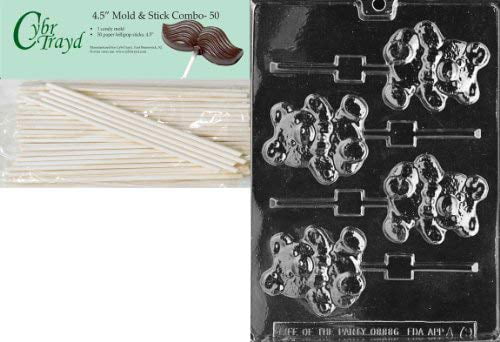 Cybrtrayd Bunny with Heart Lolly Easter Chocolate Candy Mold with 25 4.5-Inch Lollipop Sticks and Chocolatiers Guide 