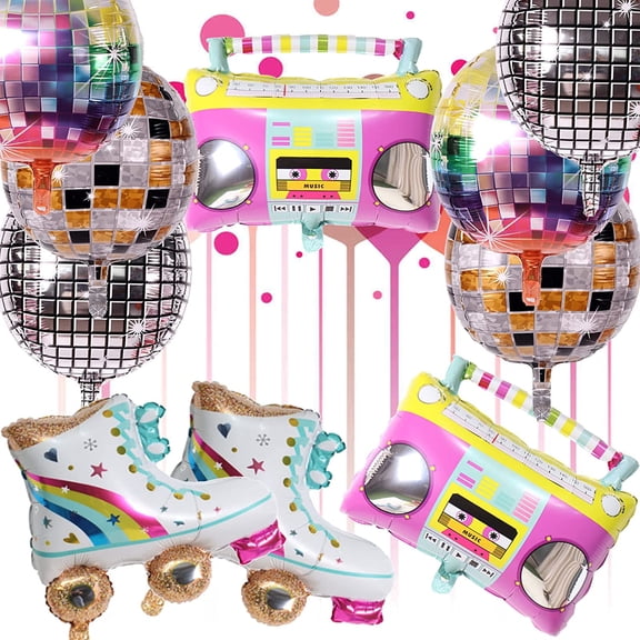 Eanjia 4D Laser Disco Foil Party Balloons, Aluminum Retro Disco Theme, 22", 10 Count